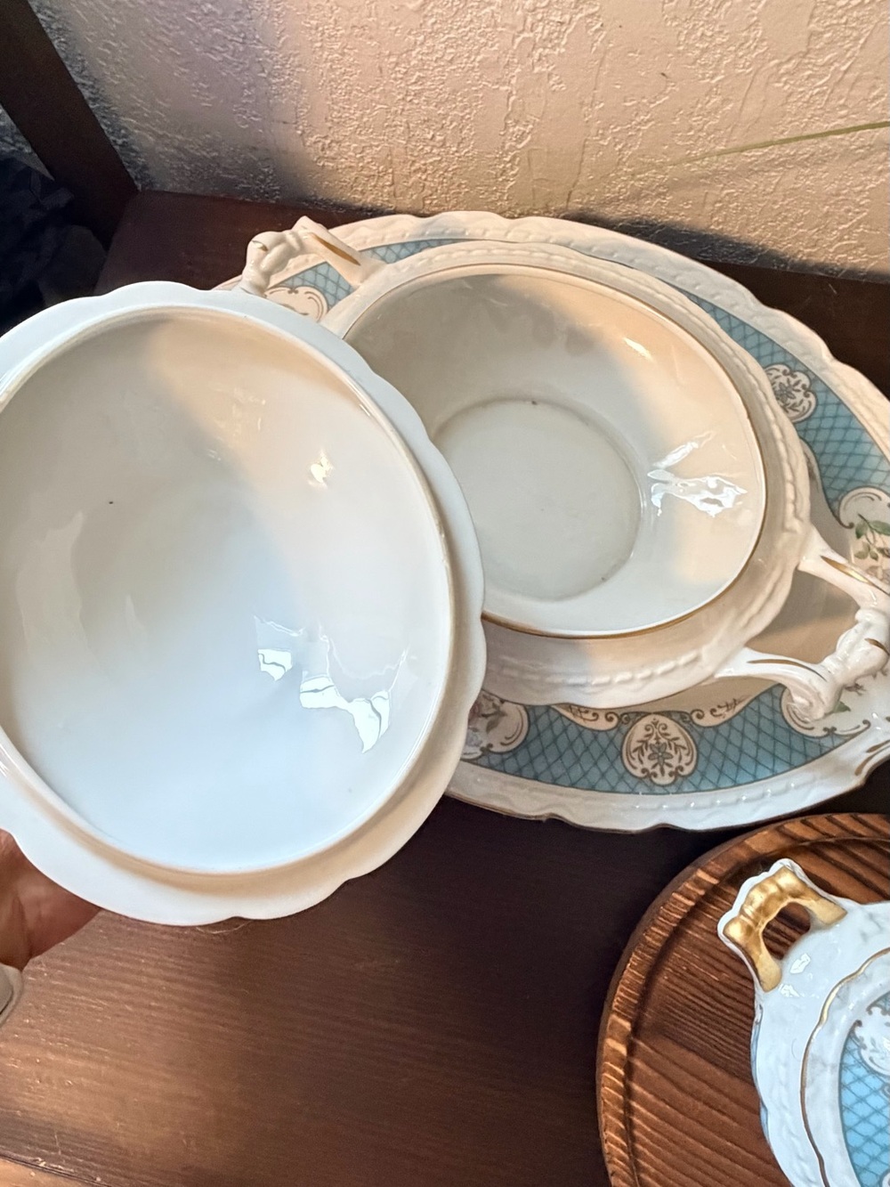 Vintage Royal Jackson / Myott Porcelain Serving Set - 3 Pieces (Blue Floral) - Picture 3 of 16